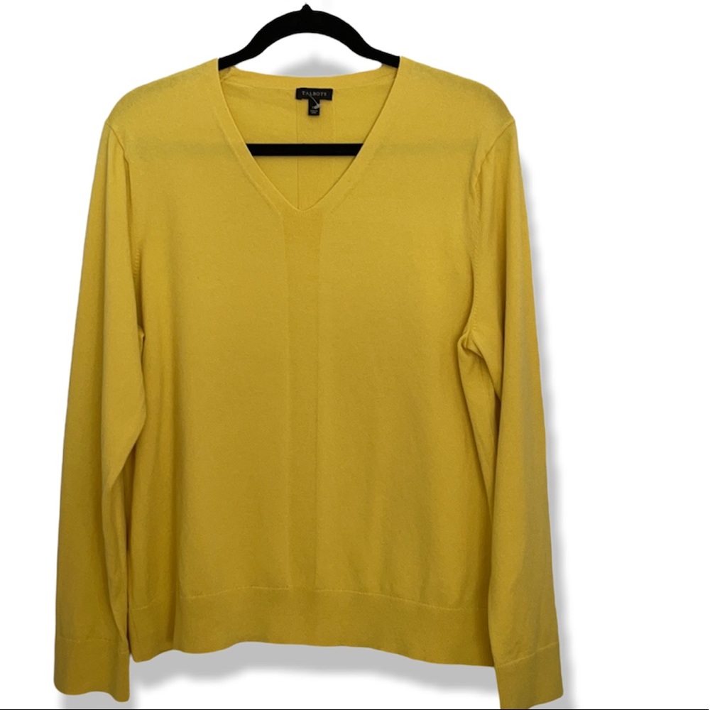 Talbots Women's Mustard Yellow V-Neck Pullover Sweater Cotton Modal Blend